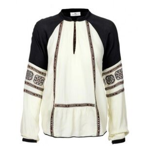 Day Birger Black and Cream Embroidered silk Blouse